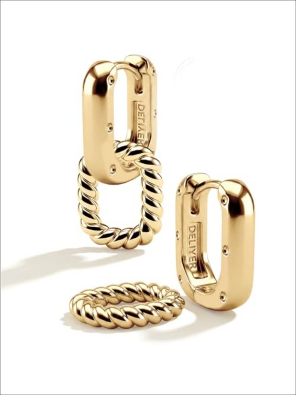 Gold Plated Chunky Paperclip Huggie Hoop Earrings Hypoallergenic Hinged Double